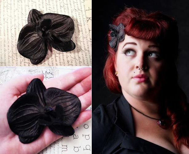 Black Silk Orchid Hair Clip by Lila-Jo