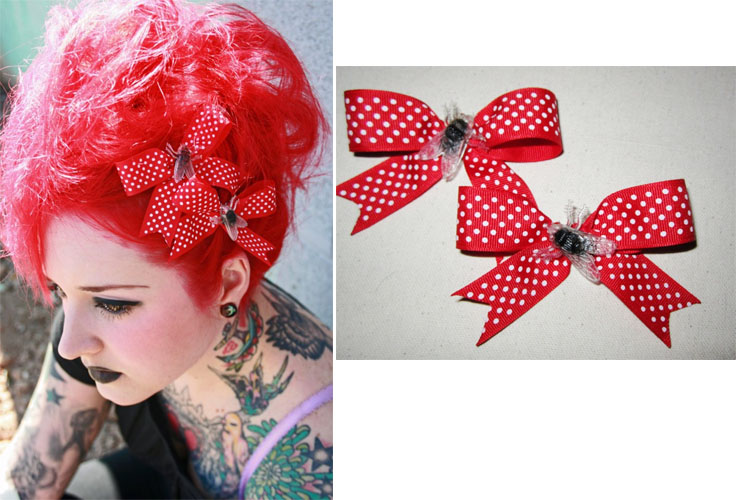 Polka Dot Fly Bow Hair Clips by Lila-Jo - pair