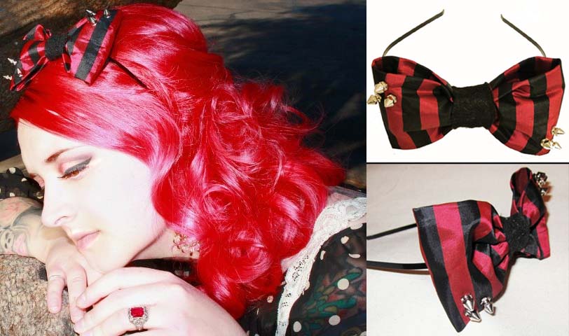 Mini Hex Spike Headband by Lila-Jo - Red & Black Bow
