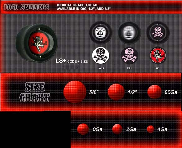 Show product details for Spinning Logo Plugs by Lucky 13 (Pair!) (Sale price!)