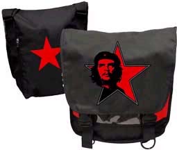Che Guevara- Face embroidered on front, Red Star on back of a black messenger bag with red sides