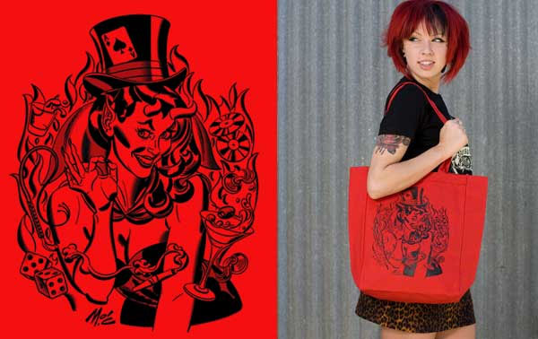Show product details for Devil Chick tote bag by Lucky Mule