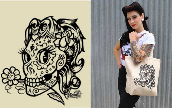 Girly Day of The Dead Skull tote bag by Lucky Mule