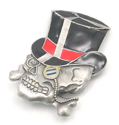 Show product details for Top Hat Skull enamel belt buckle by NookArt (Art by Angelique Houtkamp) (bb389) - SALE