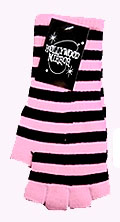 Fingerless Gloves- Black/Pink Striped