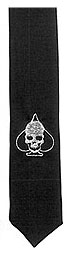 Embroidered Black Skinny Tie- Skull Spade