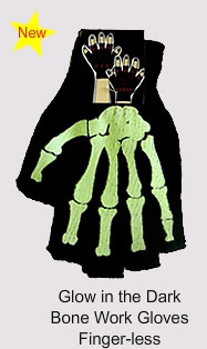 Fingerless Work Gloves- Glow In The Dark Skeleton