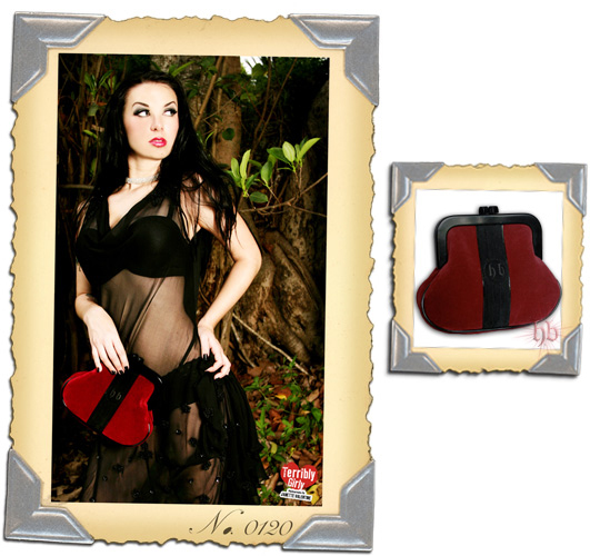 Show product details for Operetta Clutch in VAMPETTE (Red Velveteen) by Hell's Belles