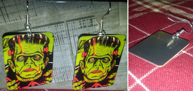 Dangle Earrings by Jim Spinx- Frankenstein (Green Background)