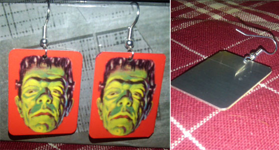 Dangle Earrings by Jim Spinx- Frankenstein (Orange Background)