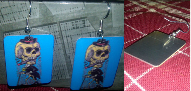 Dangle Earrings by Jim Spinx- Cigar Skeleton