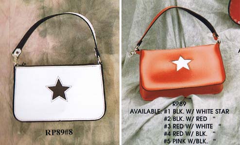 Show product details for SALE Pink Leather Shoulder Bag With Cut Out Black Leather Star And Short Strap (9"x2 1/2"x5 1/2")