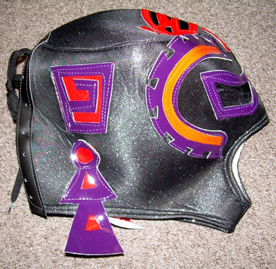 Lucha Libre Wrestling Mask- Sangre Azteca (Black With Purple & Orange)