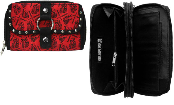Black Hearts on a Red Studded Wallet by Sourpuss - SALE