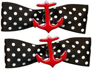 Anchor Bow Barrettes by Sourpuss- Red Anchor/Black Bow - SALE
