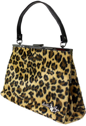Bettie Page- Leopard Daphne Bag by Sourpuss - SALE