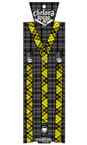 Chelsea Smile Braces by Sourpuss- Black/Yellow Plaid