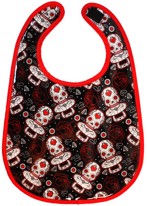Sweet As A Sugar Skull vinyl bib by Sourpuss - SALE