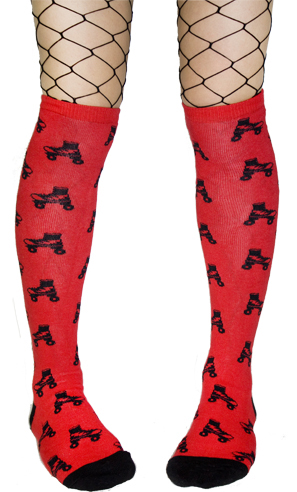 Roller Skates Over The Knee Socks by Sourpuss- Red/Black - SALE