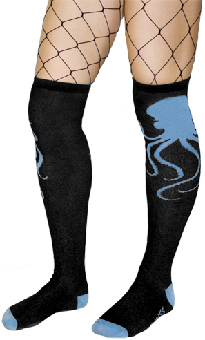 Octopus Thigh High Socks by Sourpuss - Black/Blue