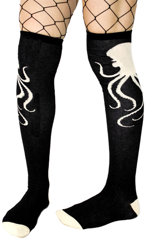 Octopus Thigh High Socks by Sourpuss - Black/Cream