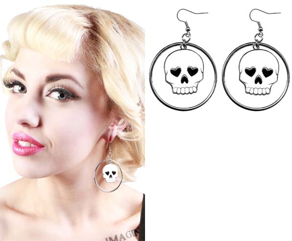 Earrings by Sourpuss- Skull Loop (White) - SALE
