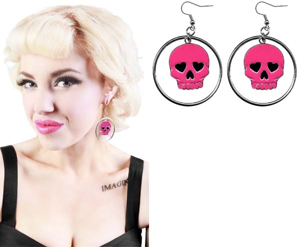 Earrings by Sourpuss- Skull Loop (Pink) - SALE