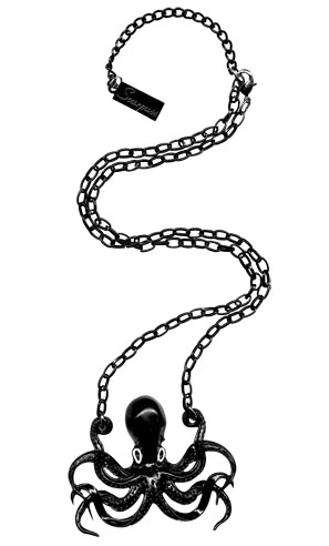 Black Enamel Octopus Cut Out Necklace by Sourpuss