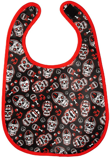 Be Bopin Rockabilly Sugar Skull vinyl bib by Sourpuss
