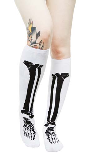 Bones on a White Over The Knee Socks by Sourpuss