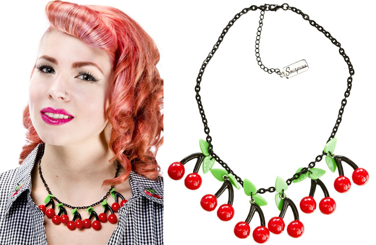 Bombshell Cherry Necklace by Sourpuss - Red