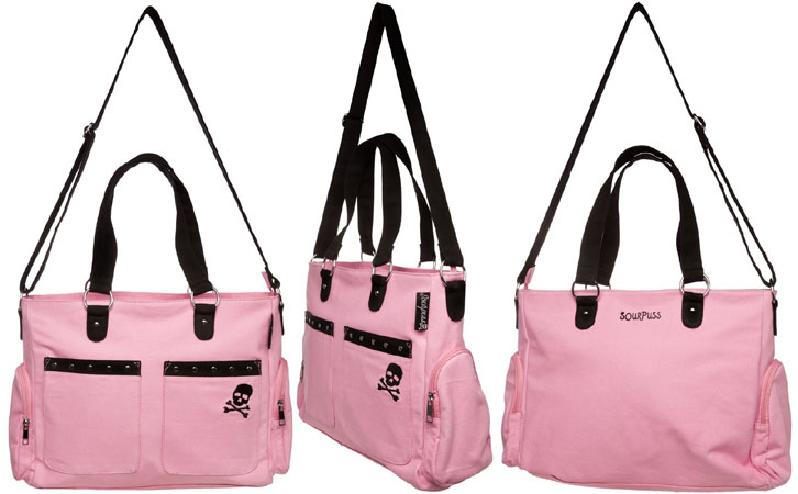 Canvas Studded Diaper Bag by Sourpuss (use as a carryall too) - Pink