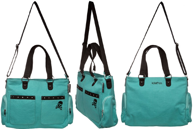 Canvas Studded Diaper Bag by Sourpuss (use as a carryall too) - Teal