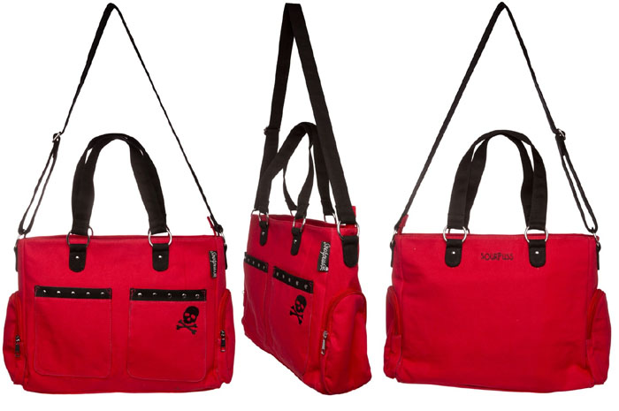 Canvas Studded Diaper Bag by Sourpuss (use as a carryall too) - Red