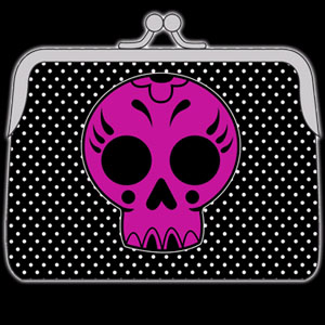 Show product details for Coin Purse With White Dots & Pink Skull by Sourpuss