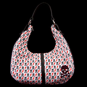 Show product details for Hobo Bag With Black Skulls by Sourpuss - SALE