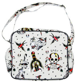 Show product details for Tattoo Flash PVC diaper bag by Sourpuss (Can be used as a carryall!)