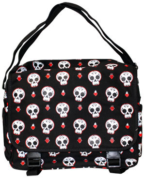 Show product details for Sugar Skulls canvas diaper bag by Sourpuss (Can be used as a carryall!)