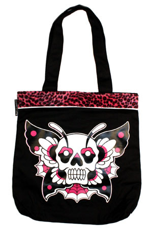 Show product details for Butterfly Skull Tote by Sourpuss
