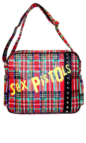 Show product details for Sex Pistols- Plaid PVC diaper bag by Sourpuss (Can be used as a carryall!)