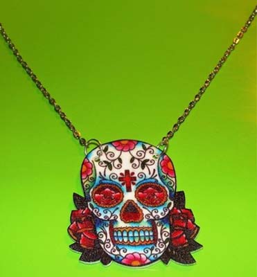 Show product details for Sugar Skull & Roses Necklace by Little Angels