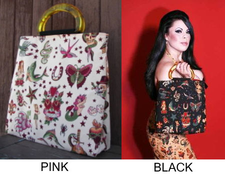 Show product details for Amore (Tattoo Print) large handbag by Tattoo Voodoo Kitten - SALE
