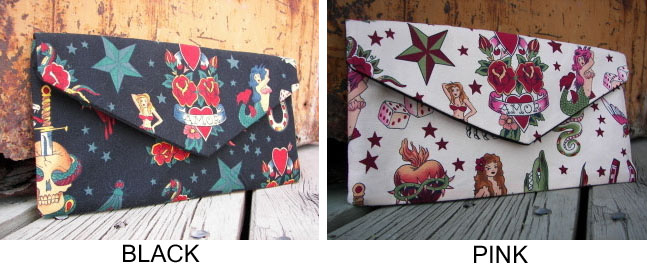 Show product details for Amore (Tattoo Print) clutch by Tattoo Voodoo Kitten - SALE