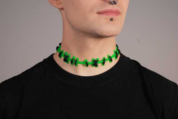 Green/Black Wide Stitch Choker by VonErickson's Laboratory