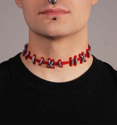Brite Red/Silver Wide Stitch Choker by VonErickson's Laboratory