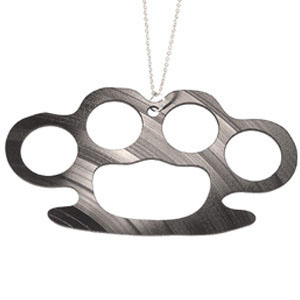 Show product details for Recycled Record Vinyl Necklace by Vling- Brass Knuckles