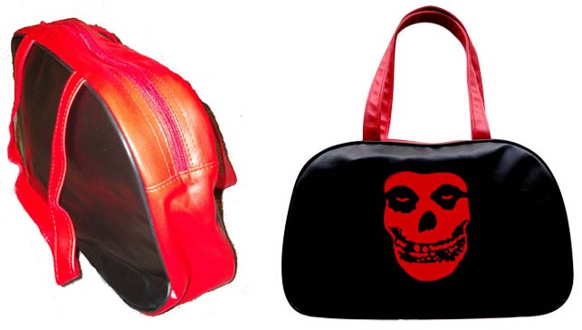Show product details for Black And Red PVC (Non-Leather!) Hand Bag- Red Crimson Ghost Skull (Sale price!)