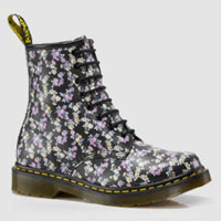 8 Eye Boot in Black Leather With Flower Print by Dr. Martens