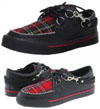 Black Leather Creeper Style Sneaker With Red Plaid Top by Tred Air UK
