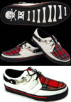 White Leather Bondage Creeper Style Sneaker With Red Plaid Top by Tred Air UK